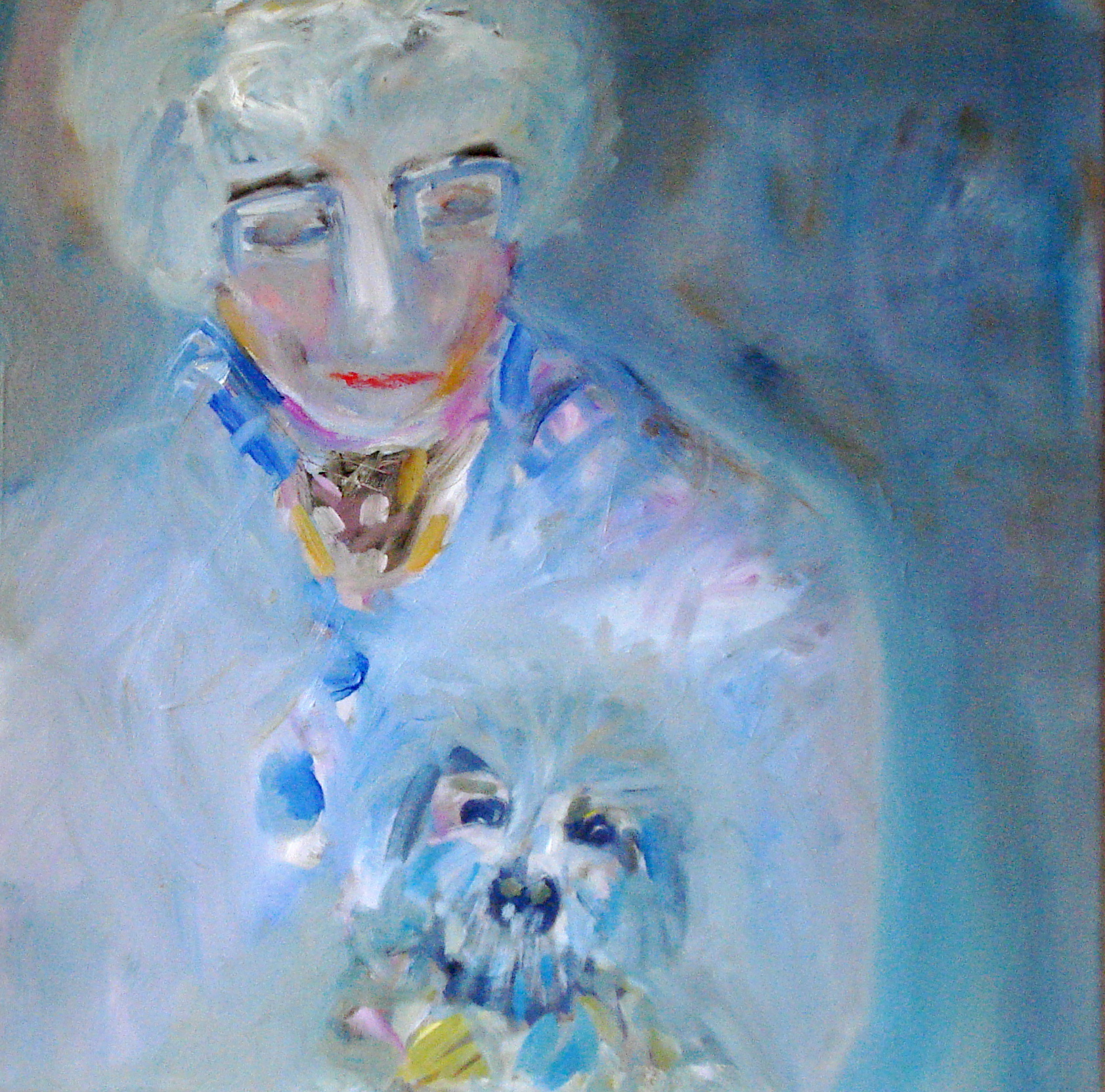 Dame mit Hund - Öl - 50 x 50 cm